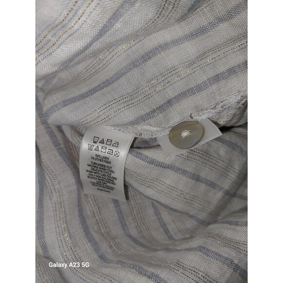 Cynthia Rowley White Blue Gold Striped Short Sleeve Linen Top Size Medium - Picture 5 of 6
